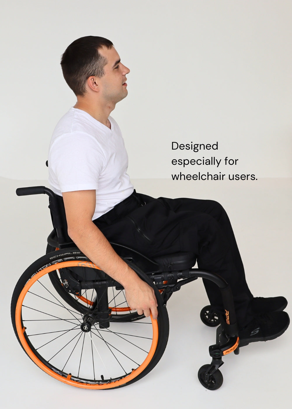 Men's cargo pants with side pockets, wheelchair adapted, black